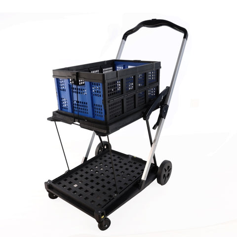 ZUN Folding service cart with wheels double-decker, shopping, library, office warehouse moving carts W227P163420
