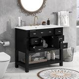 36'' Bathroom Vanity with Top Sink, Modern Bathroom Storage Cabinet with 2 Soft Closing Doors and 6 N710P251586B