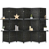 Foldable Room Screen with Storage Shelves - 106.5"x71" Max Size, Hand-Woven Fiber & Poplar Wood 10322052