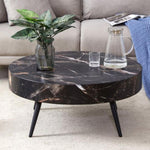 ZUN 31.5" Black Marble-Patterned MDF Round Coffee Table with black Metal Legs.Adjustable Feet,Coffee W1151P205777