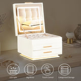 Elegant LED Jewelry Box with 3-Color Mirror Light & Ambient Glow White Cabinet & Pink Velvet 30731436