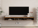 Floating TV Stand, Wall Mounted TV Shelf with Led Lights & Power Outlet,High Gloss TV Cabinet for 62728944