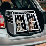 ZUN Double Doors Pet Car Transport Cage Aluminium Puppy Travel Crate Box Trapezoidal Kennel Dog Cat W2505P228355