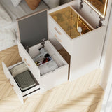 23.6'' Wide Makeup Vanity Table with Flip Top Lighted,Storage Makeup Stool,3 in 1 Vanity Desk with W2887P284271