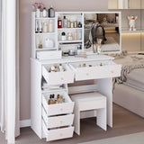 37" Middle Size Left Drawer Desktop Vanity Table Cushioned Stool, Extra Large Right sliding W3258P293194