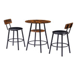 Round bar stool set with shelf, upholstered stool with backrest, Rustic Brown, 23.62'' W 23.62'' D 43399566