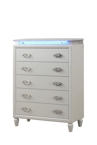 ZUN Passion Modern Style LED 5-Drawer Chest with Stylish Drawer pulls Made with Wood in Milky White 659436442757