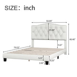 ZUN Upholstered Platform Bed with Saddle Curved Headboard and Diamond Tufted Details, Full, Beige WF294418AAA