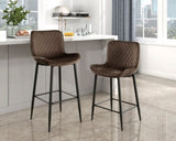 Set of 2 Pub Height Chairs Brown Velvet Upholstery Modern Casual Dining Furniture Metal Legs, B011P234282
