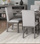 ZUN Dining Chairs 2pc Set Beige Fabric Upholstered Seat and Back Nailhead Trim Gray Finish Wood Frame B011113078