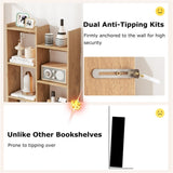 25.5" x 8" x 64" Wooden Bookcase with Anti-Tipping Kits - Natural 74681126