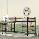 Twin Size Metal Loft Bed with Desk and Shelves,Black MF292498AAB