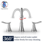 ZUN 2-Handle 8 inch Widespread Bathroom Sink Faucet Brushed Nickel Lavatory Faucet 3 Hole 360&deg; Swivel 01184644