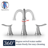 ZUN 2-Handle 8 inch Widespread Bathroom Sink Faucet Brushed Nickel Lavatory Faucet 3 Hole 360&deg; Swivel 01184644