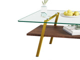 Rectangle Coffee Table, Tempered Glass Tabletop with Gold Metal Legs, Modern Table for Living Room , W241126033