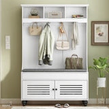 U-Can 5-in-1 Entryway Bench with Shutter-shaped doors, Coat Rack, Cushion and 4 Sturdy Hooks, 47.2'' WF311556AAK