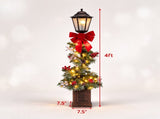 4FT Snow Flocked Christmas Lamp Post with 50 Warm White LED Lights, Large Red Bow & Pine Cones, 06658502