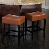 Set of 2, 26.75" Backless Leather Counter Height Barstool, Brown 74492.00HZLNT
