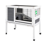 ZUN Wooden Rabbit Hutch with Wheels, Indoor/Outdoor Pet House with Pull Out Tray - Gray and White W2181P153133