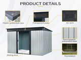 8ft x 6ft Outdoor Metal Storage with Lockable Sliding Doors and Transparent plate for Garden, Lawn 46725600