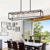 ZUN 6-Light Farmhouse, Modern Industrial Linear Rectangular Crystal Pendant Light Cage W1592P232593