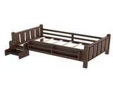 Twin Size Floor Bed with Storage Bookcases, Solid Wood Kids Floor Bed with Cute Stairs and W1580P390217