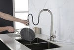 ZUN Kitchen Faucet Pull Down Sprayer Brushed Nickel, High Arc Single Handle Kitchen Sink Faucet K-4012-NS