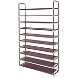 Simple Assembly 10 Tiers Non-woven Fabric Shoe Rack with Handle Dark Brown 52546666