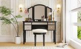 ZUN GO 43" Dressing Table Set with Mirrored Drawers and Stool, Tri-fold Mirror, Makeup Vanity Set for WF306449AAB