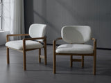 Dining Chairs Set of 2 Upholstered Arm Chairs, Rubber Wood Accent Chairs White Fabric Seating, 300 N779P233060W