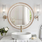 ZUN 23.62 inches Round Wall Mirror for Bathroom Vanity, Wooden Farmhouse Circle Mirrors for Bedroom, W2295P246678