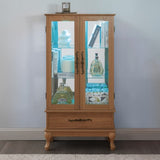 Lighted Curio Cabinet Elegant Glass Display Cabinet with Adjustable Shelves, 2 Doors, and 1 Drawer W1758P290092