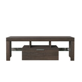 ZUN 20 minutes quick assembly brown simple modern TV stand with the toughened glass shelf cabinet 70057918