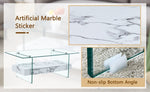 ZUN 43.3 Inch Modern Two-Tier Coffee Table - Clear Tempered Glass and White Marble Texture, W1151P232633