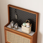 ZUN Rattan Shoe Cabinet for Entryway, Free Standing Shoe Rack with 3 Flip Drawers & Black Pegboard, W1801P172870