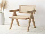 Mid-Century Modern Solid Wood Dining Accent Chair with Natural Rattan Cane Back & Seat, Vintage B2792P603477