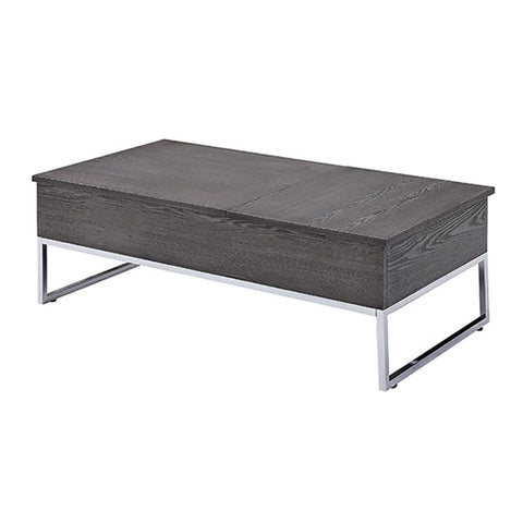 ZUN Grey Oak and Chrome Coffee Table with Lift Top B062P189218