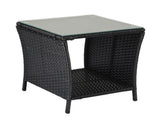 Outdoor Patio Wicker Side Table, Square End Table Bistro Coffee Table with Glass Top Storage Shelf 78280001