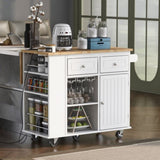 Kitchen Island with Power Outlet,Kitchen Storage Island with Drop Leaf Rubber Wood,Open Storage WF305556AAW