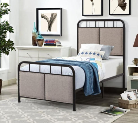 ZUN Twin Size Linen Upholstered Platform Metal Bed Frame with fabric Headboard and Footboard W21428125