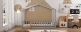 Twin Size Wood Bed House Bed Frame with Fence, for Kids, Teens, Girls, Boys, Gray WF302176AAE