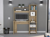 Light Oak 6-Shelf Writing Desk with Built-in Bookcase B06280289