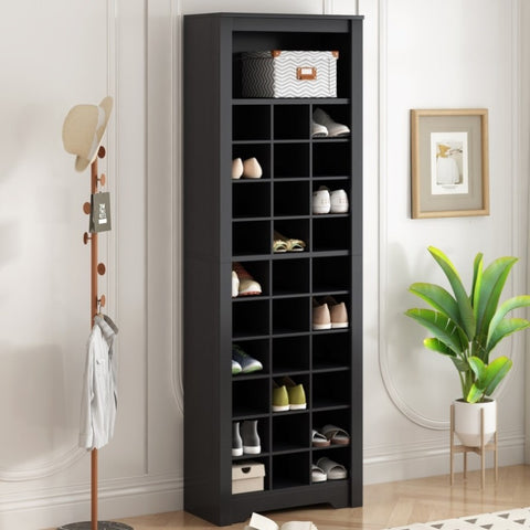 ZUN ON-TREND Stylish Design 30 Shoe Cubby Console, Contemporary Shoe Cabinet with Multiple Storage WF309309AAB