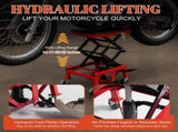 300 LBS Hydraulic Motorcycle Lift Table, Heavy Duty Foot Pedal Scissor Jack with Wide Deck, J-Hooks W2680P494485