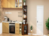 Corner Shelf with Doors, 65" Corner Cabinet & Wine Glass Rack, 6 Tier Bookshelf Display, 09047996