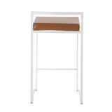 Fuji Contemporary Stackable Counter Stool in White with Camel Faux Leather Cushion by LumiSource B202P221934
