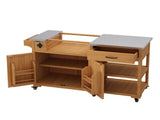55.4" Outdoor Solid Wood Kitchen Cart, Stainless Top Grill Cart, Kitchen Island with Spice N717P507999A