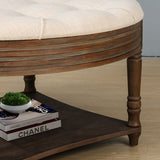 Large Round WaterProof Ottoman Coffee Table 2 Tier Oversized Button Tufted Ottoman with Wooden Shelf W1445P235089