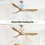 60 Inch Outdoor Ceiling Fan Without Light 3 Solid Wood Blade with DC Motor Remote Control W934P156670