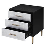 Black, Silver and Gold 3-Drawer Nightstand with Metal Leg B062P189251
